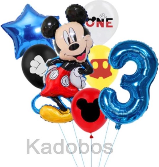 Mickey Mouse ballonnen set verjaardag 3 jaar - folie ballon - 7 delig