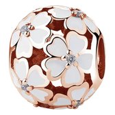 Tracelet - Zilveren bedels - Bedel bloemen | Bol model in rosé zilver met emaille | 925 Sterling Zilver - Pandora Compatible - Met 925 Zilver Certificaat - Tip voor Valentijn