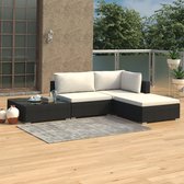 vidaXL 4-delige Loungeset met kussens poly rattan zwart