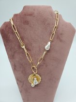 ketting / goud /biba/ parel / schakel ketting/ 3 parel