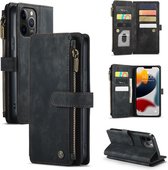 CaseMe - Telefoonhoesje geschikt voor iPhone 12 Pro Max - Wallet Book Case met ritssluiting - Magneetsluiting - Zwart