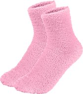 Fluffy Sokken Dames - Roze - One Size maat 36-41 - Huissokken - Badstof - Dikke Wintersokken - Cadeau voor haar - Housewarming - Verjaardag - Vrouw