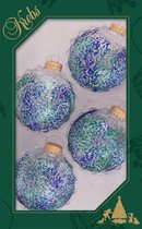 4x stuks luxe glazen kerstballen 7 cm transparant met blauwe glitters