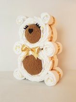 Luiertaart neutraal-beertje teddy goud-Beziens baby-met gratis geboortekaartje-35 A-merk Pampers-origineel kraam cadeau-babyshower