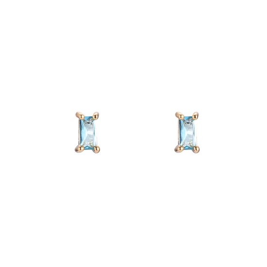Diamant oorbellen - Dottilove - Licht blauw -14K Verguld - Recht hoek - Minimalistisch