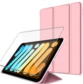 iPad Mini 6 Hoesje Siliconen Case Smart Cover Hoes Rose + iPad Mini 6 Screenprotector Beschermglas