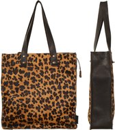 Leren shopper - Zwart/panterprint | Koeienhuid shopper