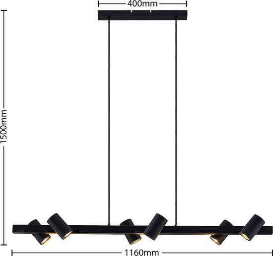 Lindby - hanglamp - 6 lichts - staal - H: 10.5 cm - GU10 - zwart