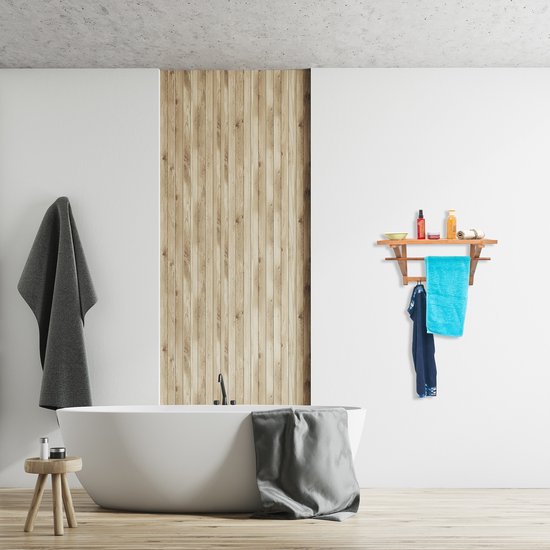 relaxdays Unité murale en bois de bambou salle de bain / cuisine - Armoire-penderie - Etagère 4 crochets à tige.