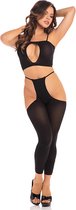 Pink Lipstick Lingerie Top en legging set ROAD TRIP 2PC HOTPANT SET, One Size Zwart