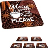 Onderzetters voor glazen - Koffie - More coffee please - Spreuken - Quotes - 10x10 cm - Glasonderzetters - 6 stuks