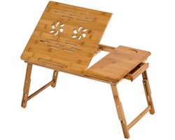 tectake®- Laptoptafel - Notebooktafel voor bed - Opklapbaar en in hoogte verstelbaar - 4 hellingshoeken - Met lade voor kleine spullen - Bamboehout - Luchtsleuven voor koeling - 55x35 cm