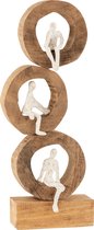 J-Line Figuur 3 Denkers Ringen Mangohout/Aluminium Naturel/Wit