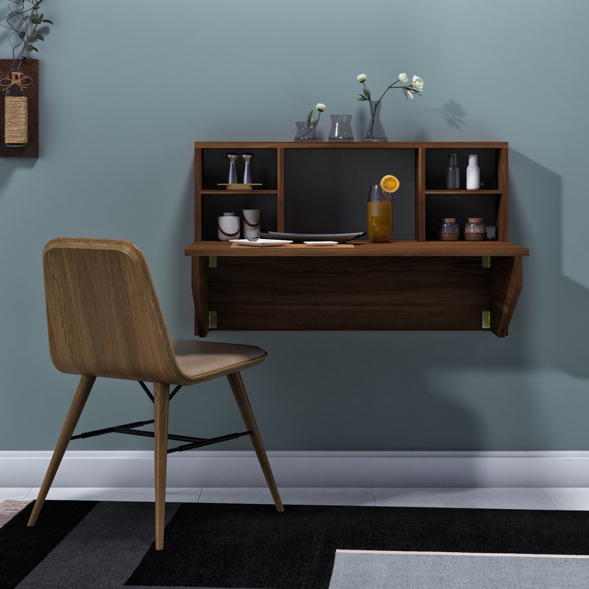 Homcom bureau, wandtafel, inklapbaar, om op te hangen, op een voet, plank krijtbord, MDF, wit
