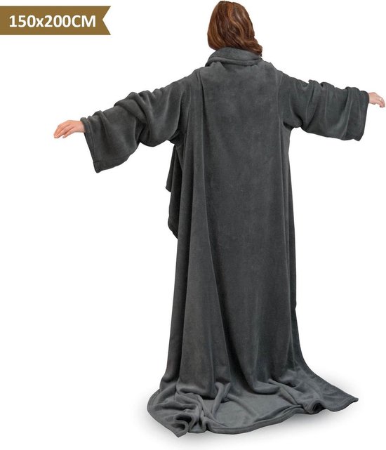 Fleece deken XXL met mouwen - plaid met mouwen - 150x200cm - super zacht, fleece XXL – wasbaar en non peeling - O'daddy - cadeau tip