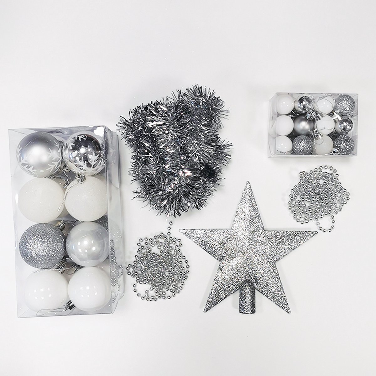 Kerstbal Kit & Wit / Silver Climstick - Set 44pcs - Plastic - Zilver - Wit / Argent - SILUMEN