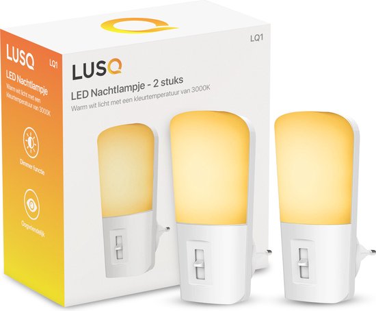 LUSQ® - Veilleuse LED dans Prise - 2 pièces - Veilleuses à intensité variable avec capteur - Lampe de nuit avec capteur jour et nuit
