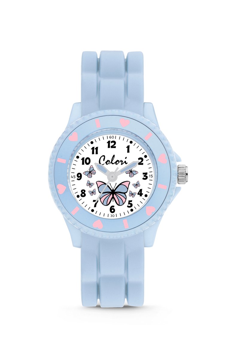 Colori Kidz 5-CLK122 Kinderhorloge - Siliconen Band - Ø 27 mm - 20 mm Wijzerplaat - Vlinder - Licht Blauw