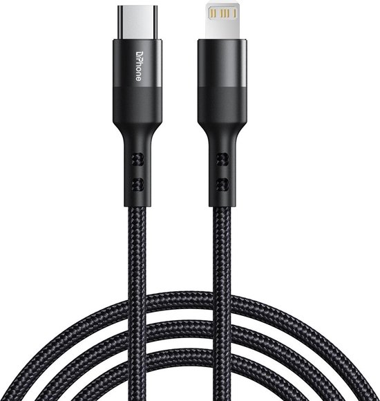 Câble de Charge Rapide DrPhone UNL3 USB-C vers Lightning 9V/3A - PD 20W -  Nylon Tressé