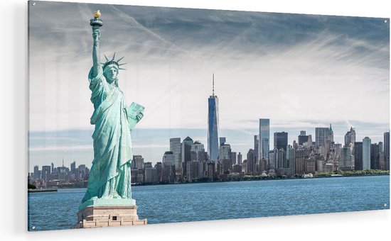 Artaza Glasschilderij - Vrijheidsbeeld In New York  - 140x70 - Groot - Plexiglas Schilderij - Foto op Glas