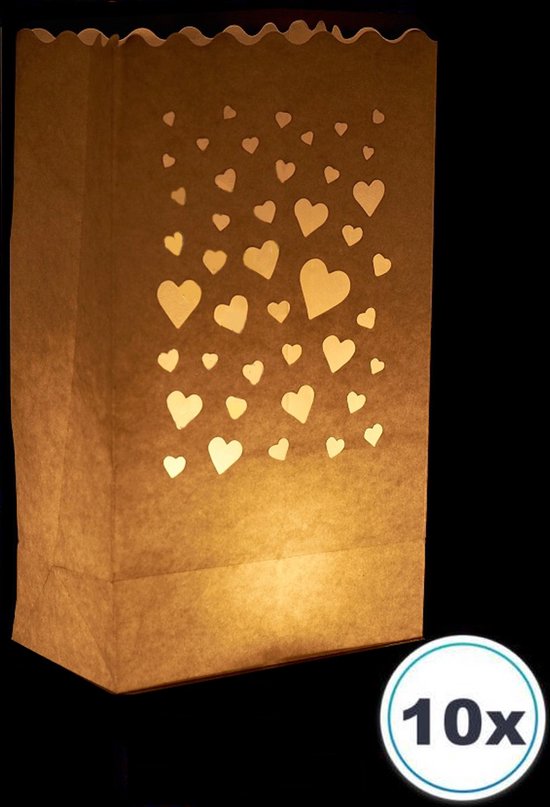 10 x Candle bag Duizend Hartjes, Mille Cuori, windlicht, papieren kaars houder, lichtzak, candlebag, candlebags, sfeerlicht, bedrukt, logo, foto. No11