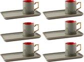 Schafer porselein Ikram - Espresso kopjes met schoteltjes 90 ml - set van 12 - rood