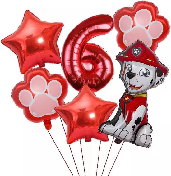 Pow Patrol Folie Ballonnen set van 6 ballonnen - Aluminium Folie Ballon 6 jaar