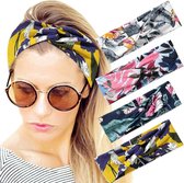 Set 4 stuks dames haarbanden gebloemd - Kleur 3 - Sport haarbanden - Bloemen - Meisjes - Tieners - Vrouwen - Volwassenen - Haarband bloemenprint met knoop - Elastisch antislip - Yoga - Hardlo