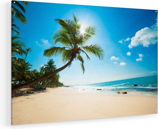 Artaza Glasschilderij - Tropisch Strand En Zee In Sri Lanka  - 120x80 - Groot - Plexiglas Schilderij - Foto op Glas