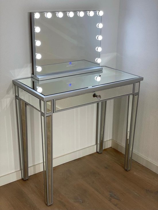 Bright Beauty luxe kaptafel - inclusief spiegel met verlichting - zilver - spiegelglas