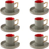 Schafer porselein Puder-Narin - Espresso kopjes met schoteltjes 90 ml - set van 12 - rood