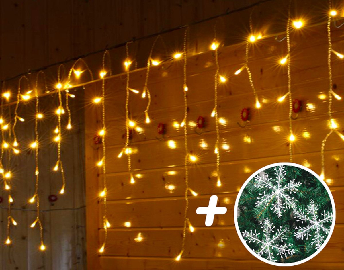IJspegel Verlichting Buiten - IJspegel Kerstverlichting - Warm Wit - 4 Meter - 100 LED-lampjes - Koppelbaar - Incl. Kerstboom Sneeuwvlokjes - X-Mas lights
