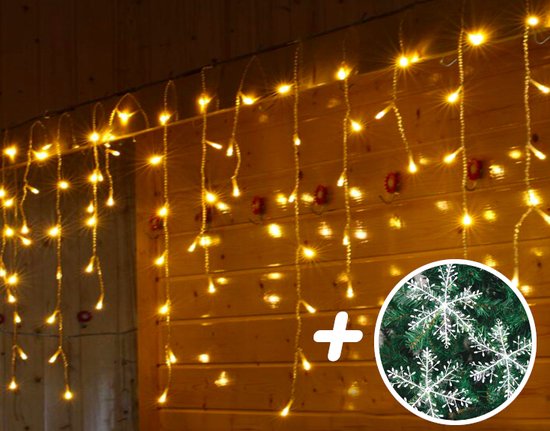 IJspegel Verlichting Buiten - IJspegel Kerstverlichting - Warm Wit - 4 Meter - 100 LED-lampjes - Koppelbaar - Incl. Kerstboom Sneeuwvlokjes