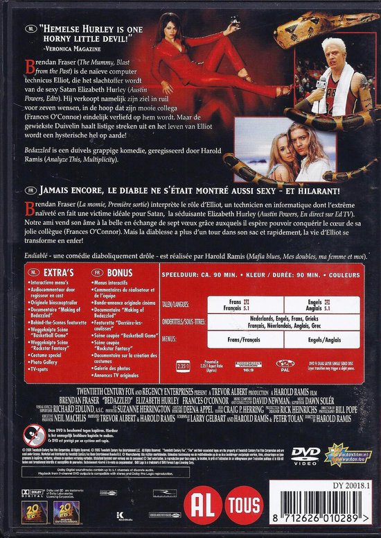 Brendan Fraser en Elizabeth Hurley met een slang op de cover van Bedazzled. Met Nederlandse ondertitels en audio.