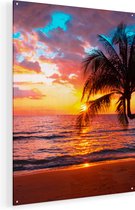 Artaza Glasschilderij - Tropisch Strand Tijdens Zonsondergang - 60x80 - Plexiglas Schilderij - Foto op Glas