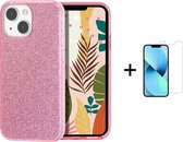Apple iPhone 13 Mini Back Cover Telefoonhoesje | Roze | TPU hoesje | Glitter + 1x Screenprotector
