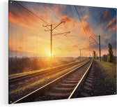 Artaza Glasschilderij - Rails Spoorweg Bij Zonsondergang - 100x75 - Groot - Plexiglas Schilderij - Foto op Glas