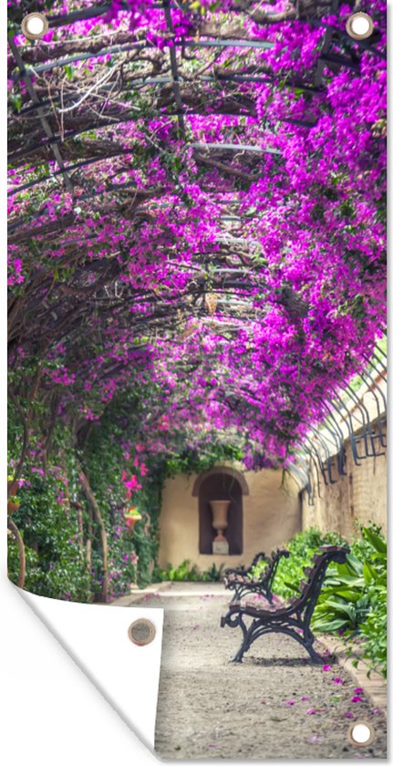 Tuinposter Tunnelvormige pergola - 40x80 cm - Wanddecoratie Buiten - Tuinposter - Tuindoek - Schuttingposter - Tuinschilderij