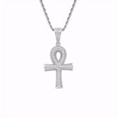 ICYBOY 18K Heren Ketting met Religieus Egyptisch Kruis / Ankh Verguld Zilver [SILVER-PLATED] [ICED OUT] [24 INCH - 61CM] - Religious Egypt Jewelry Hips Hops Ankh Cross Pendant Necklace