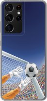 Geschikt voor Samsung Galaxy S21 Ultra hoesje - Een illustratie van een keeper die de voetbal tegenhoudt - Jongetje - Meisjes - Kind - Siliconen Telefoonhoesje