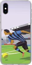 Geschikt voor iPhone Xs Max hoesje - Een illustratie van spelers die voetballen in een stadion - Jongetje - Meisjes - Kinderen - Siliconen Telefoonhoesje