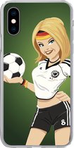 Geschikt voor iPhone X hoesje - Een illustratie van een meisje met Duitse kleding en een voetbal - Meiden - Meisjes - Kinderen - Siliconen Telefoonhoesje