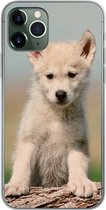 Geschikt voor iPhone 11 Pro hoesje - Wolf - Kind - Hout - Siliconen Telefoonhoesje