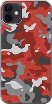 Geschikt voor iPhone 12 mini hoesje - Rood met grijs camouflage patroon - Siliconen Telefoonhoesje