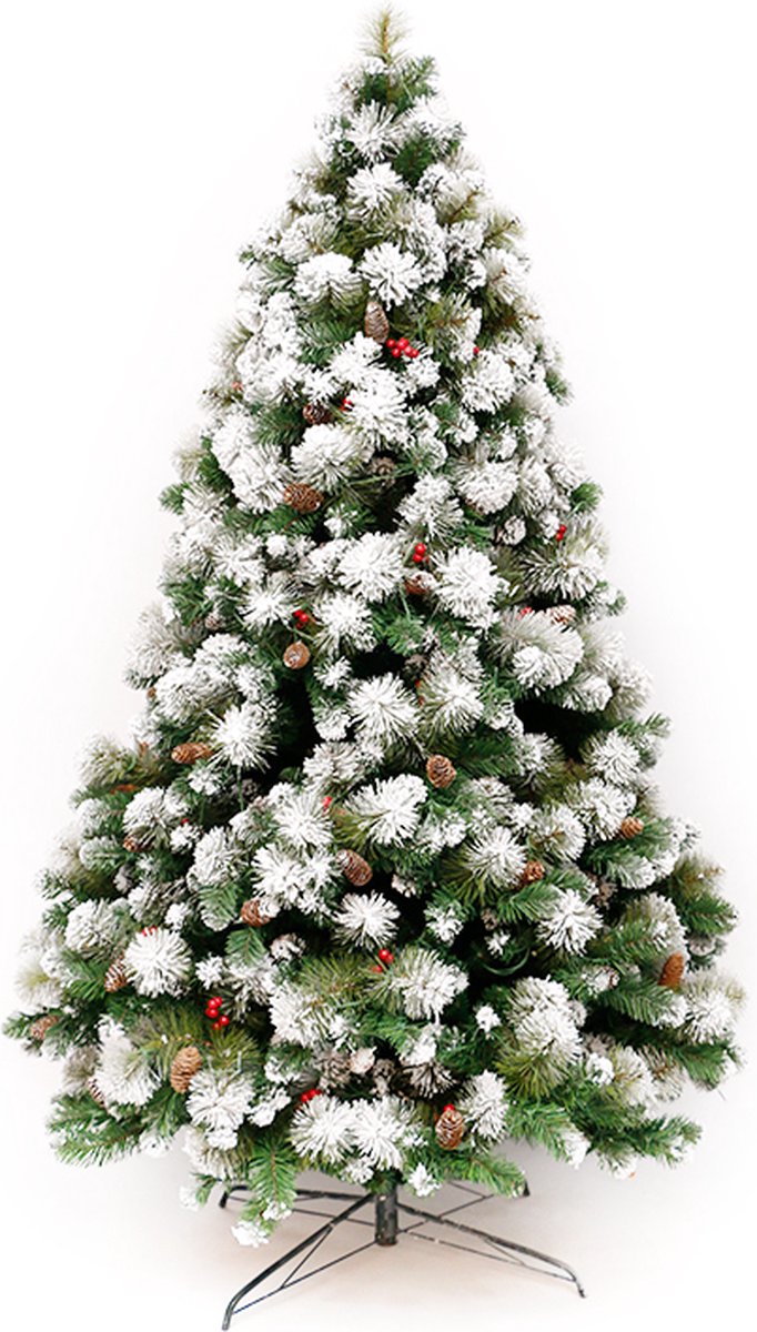 Premfy Deluxe Kunstkerstboom 180 cm - Met sneeuw en Echte Dennenappels - Mooi volle Kerstboom - 1200 PVC & PE Takken - Mooi Versierd - Decoratie - Premium - 5 Jaar garantie