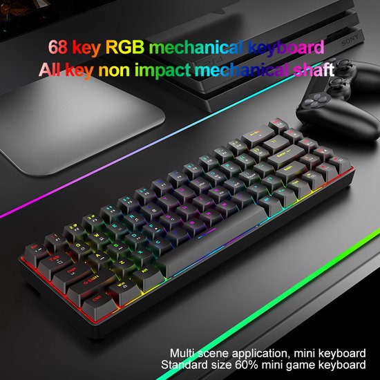 EXHNLE Bedraad 68 Toetsen Membraantoetsenbord, RGB Backlit Ultra Compact Layout Toetsenbord 68 Toetsen Usb Ergonomisch Toetsenbord Voor Pc Computer Gamer Kleur Grijs