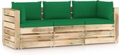 Decoways - Tuinbank 3-zits met kussens groen geïmpregneerd hout