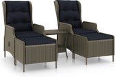 Decoways - 3-delige Loungeset met kussens poly rattan bruin