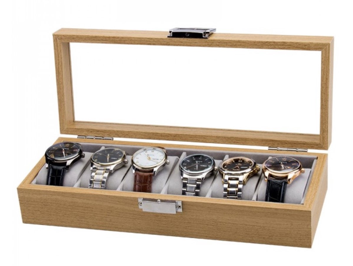 Luxe Horlogedoos Hout geschikt voor 6 horloges - Horloge opbergdoos - Horlogebox met 6 Vakken