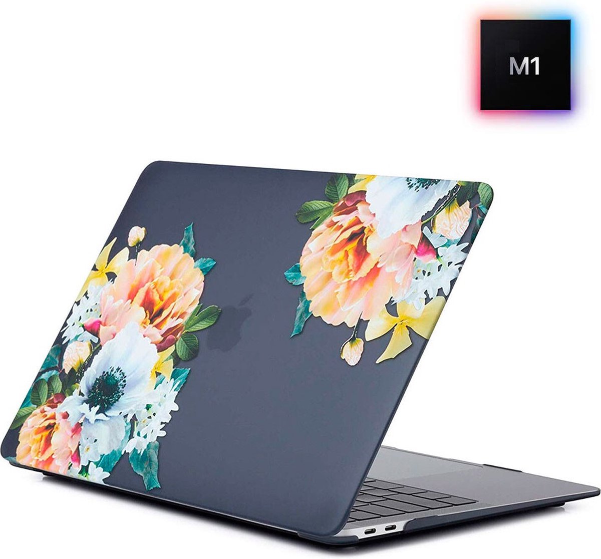 MacBook Pro 13 Inch M1 Case - Hardcover Hardcase Shock Proof Hoes A2338 Cover - Black/Flower
